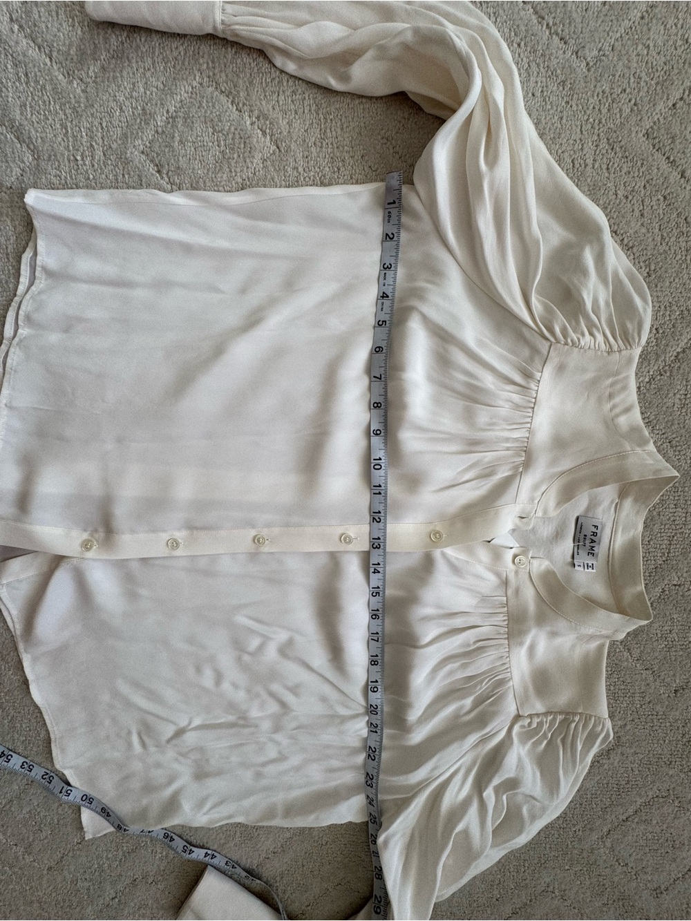 Frame Denim Ivory Pleated Band-Collar Button-Down Chloe Silk Blouse/ S/ NWT - Picture 14 of 14